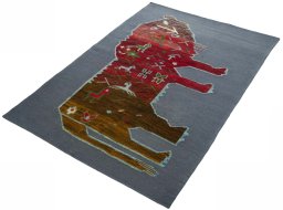 Corner detail of New Kilim Dastan rug showing border pattern and Wool pile