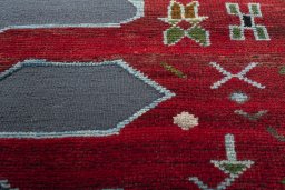Backside of handmade New Kilim Dastan rug showing knot structure and weave density