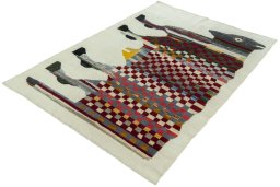 Corner detail of New Kilim Dastan rug showing border pattern and Wool pile