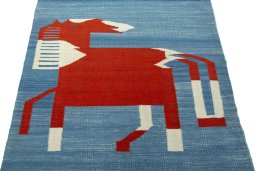 Close-up detail of New Kilim Dastan rug from Turkey showing Wool weave