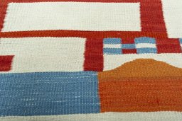 Backside of handmade New Kilim Dastan rug showing knot structure and weave density