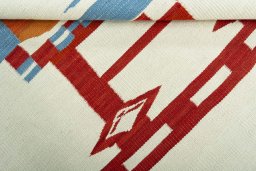 Full view of New Kilim Dastan rug from Turkey, 99 × 93 cm in Multi Color tones