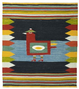 Full view of New Kilim Dastan rug from Turkey, 100 × 87 cm in Multi Color tones