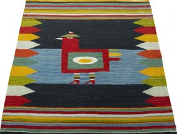 Close-up detail of New Kilim Dastan rug from Turkey showing Wool weave