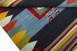 Full view of New Kilim Dastan rug from Turkey, 100 × 87 cm in Multi Color tones