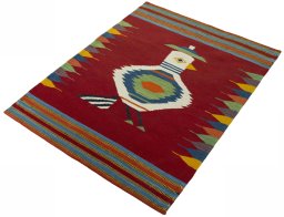 Corner detail of New Kilim Dastan rug showing border pattern and Wool pile