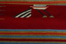 Full view of New Kilim Dastan rug from Turkey, 117 × 93 cm in Multi Color tones