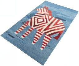 Corner detail of New Kilim Dastan rug showing border pattern and Wool pile