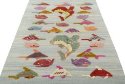Close-up detail of New Kilim Dastan rug from Turkey showing Wool weave