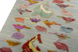Surface texture of New Kilim Dastan rug with natural Wool and intricate pattern