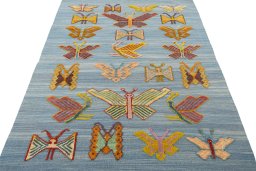 Close-up detail of New Kilim Dastan rug from Turkey showing Wool weave