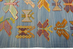Close-up detail of New Kilim Dastan rug from Turkey showing Wool weave