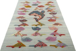 Close-up detail of New Kilim Dastan rug from Turkey showing Wool weave