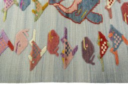 Close-up detail of New Kilim Dastan rug from Turkey showing Wool weave