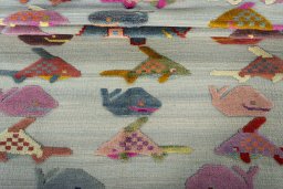 Full view of New Kilim Dastan rug from Turkey, 192 × 144 cm in Gray tones