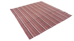 Corner detail of 1920s Kilim Jajim rug showing border pattern and Wool pile