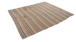 Corner detail of 1920s Kilim Jajim rug showing border pattern and Wool pile
