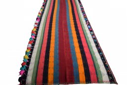 Close-up detail of 2000s Kilim Jajim rug from Iran / Persia showing Wool weave