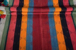 Full view of 2000s Kilim Jajim rug from Iran / Persia, 325 × 132 cm in Red tones