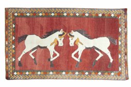Full view of New Kilim Jajim rug from Iran / Persia, 245 × 144 cm in Red tones