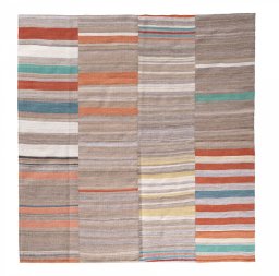 Full view of New Kilim Kiasar rug from Iran / Persia, 214 × 204 cm in Beige tones