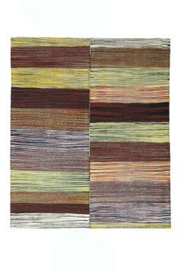 Full view of New Kilim Kiasar rug from Iran / Persia, 193 × 162 cm in Multi Color tones