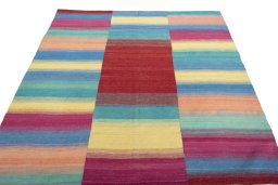 Close-up detail of New Kilim Kiasar rug from Iran / Persia showing Wool weave