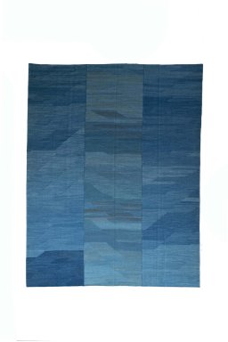 Full view of New Kilim Kiasar rug from Iran / Persia, 384 × 300 cm in Blue tones