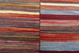 Backside of handmade New Kilim Kiasar rug showing knot structure and weave density