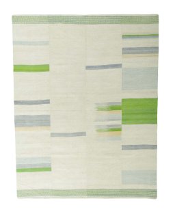 Full view of New Kilim Kiasar rug from Iran / Persia, 256 × 200 cm in Beige tones