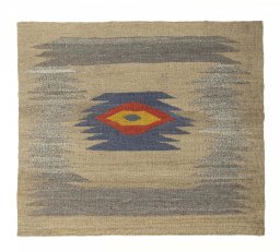 Full view of New Kilim Sofre rug from Iran / Persia, 101 × 111 cm in Multi Color tones