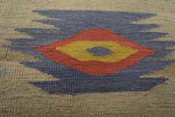 Backside of handmade New Kilim Sofre rug showing knot structure and weave density