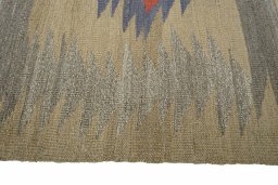Close-up detail of New Kilim Sofre rug from Iran / Persia showing Wool weave