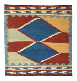 Full view of New Kilim Sofre rug from Iran / Persia, 106 × 103 cm in Multi Color tones