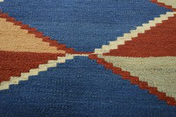 Backside of handmade New Kilim Sofre rug showing knot structure and weave density