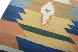 Surface texture of New Kilim Sofre rug with natural Wool and intricate pattern