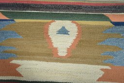 Full view of New Kilim Sofre rug from Iran / Persia, 98 × 97 cm in Multi Color tones