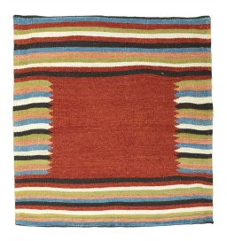 Full view of New Kilim Sofre rug from Iran / Persia, 104 × 100 cm in Multi Color tones