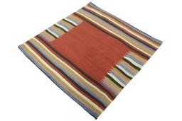 Corner detail of New Kilim Sofre rug showing border pattern and Wool pile