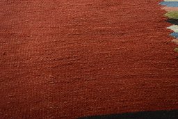 Backside of handmade New Kilim Sofre rug showing knot structure and weave density
