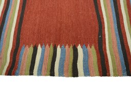 Close-up detail of New Kilim Sofre rug from Iran / Persia showing Wool weave