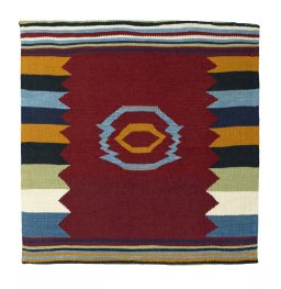 Full view of New Kilim Sofre rug from Iran / Persia, 101 × 100 cm in Multi Color tones