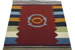 Close-up detail of New Kilim Sofre rug from Iran / Persia showing Wool weave
