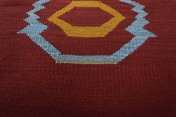 Backside of handmade New Kilim Sofre rug showing knot structure and weave density