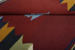 Full view of New Kilim Sofre rug from Iran / Persia, 101 × 100 cm in Multi Color tones