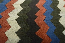 Backside of handmade New Kilim Sofre rug showing knot structure and weave density