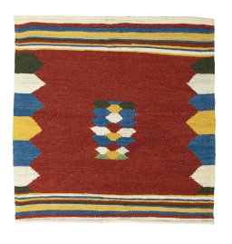 Full view of New Kilim Sofre rug from Iran / Persia, 101 × 101 cm in Multi Color tones