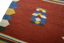 Surface texture of New Kilim Sofre rug with natural Wool and intricate pattern
