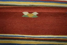 Full view of New Kilim Sofre rug from Iran / Persia, 101 × 101 cm in Multi Color tones