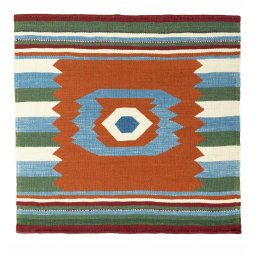 Full view of New Kilim Sofre rug from Iran / Persia, 102 × 104 cm in Multi Color tones